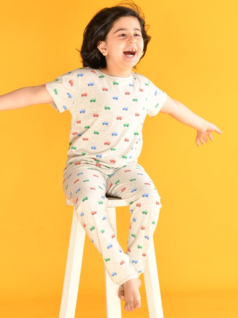 

Anthrilo Boys Grey Melange Printed Cotton Night suit