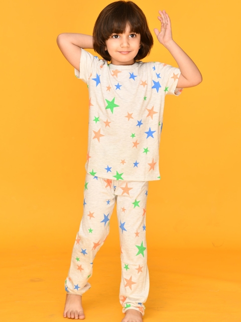 

Anthrilo Boys Grey Melange Printed Pure Cotton Night suit
