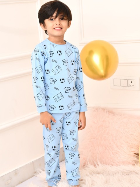 

Anthrilo Boys Blue & Black Printed Cotton Night suit