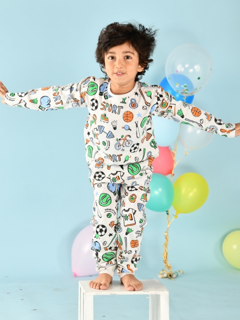 

Anthrilo Boys White & Green Printed Pure Cotton Night suit