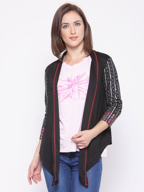

Global Desi Black Printed Sleeve Shrug