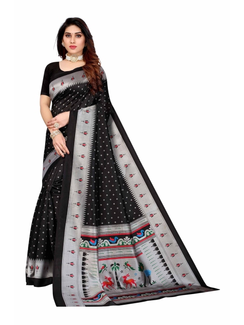 

AADVIKA Black & Silver-Toned Art Silk Saree
