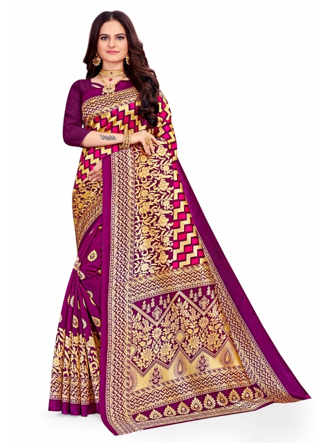 

AADVIKA Women Purple Floral Print Mysore Silk Saree