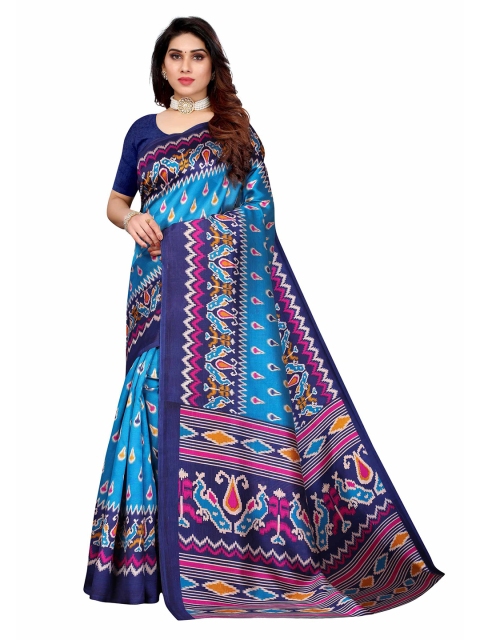 

AADVIKA Blue & Pink Floral Art Silk Mysore Silk Saree