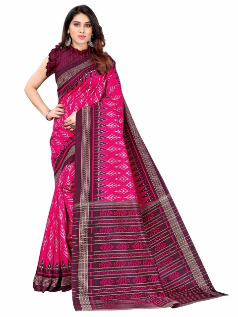 

AADVIKA Fuchsia Pink & White Ethnic Motifs Art Silk Saree