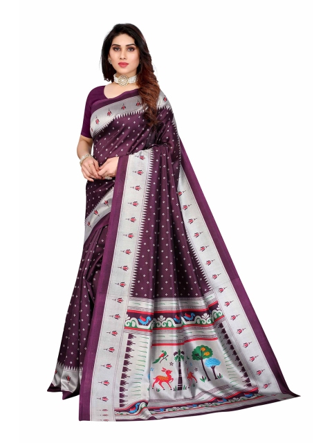 

AADVIKA Women Purple Floral Print Mysore Silk Saree
