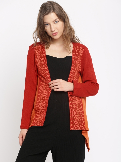 

Global Desi Red & Orange Printed Shrug