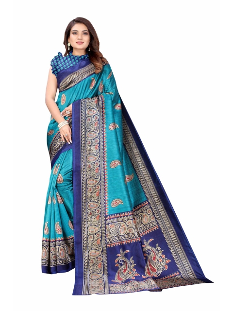 

AADVIKA Navy Blue & Red Paisley Art Silk Saree