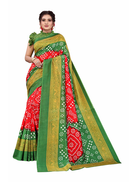 

AADVIKA Red & Green Floral Art Silk Mysore Silk Saree