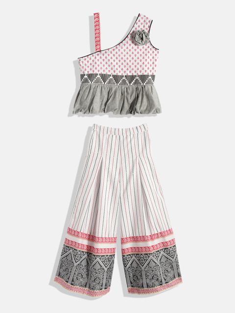 

Twisha Girls Off White & Grey Printed Top with Palazzos