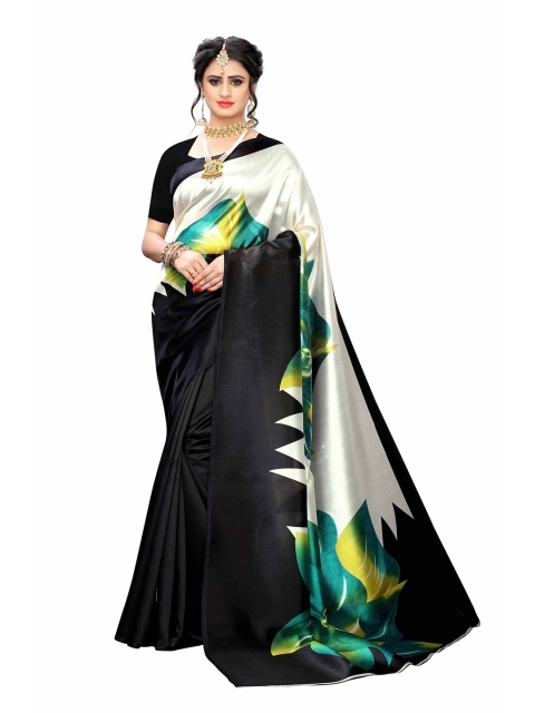 

AADVIKA Black & Green Floral Mysore Silk Saree