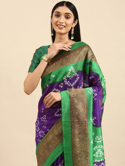 

Anouk Purple & Green Bandhani Art Silk Bandhani Saree