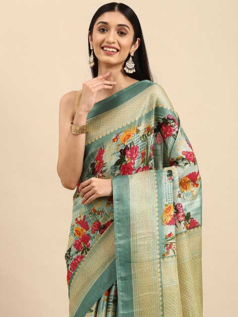 

Anouk Blue & Pink Ethnic Motifs Jute Silk Bhagalpuri Saree