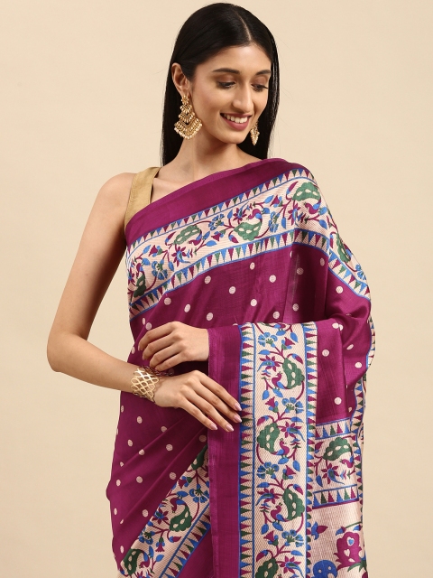 

Anouk Magenta & Beige Ethnic Motifs Art Silk Banarasi Saree