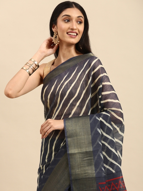 

Anouk Navy Blue & Red Ethnic Motifs Saree