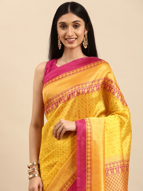 

Anouk Mustard Yellow & Pink Ethnic Motifs Art Silk Saree