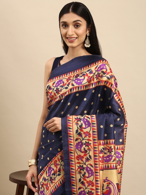 

Anouk Navy Blue & Gold-Toned Ethnic Motifs Art Silk Banarasi Saree