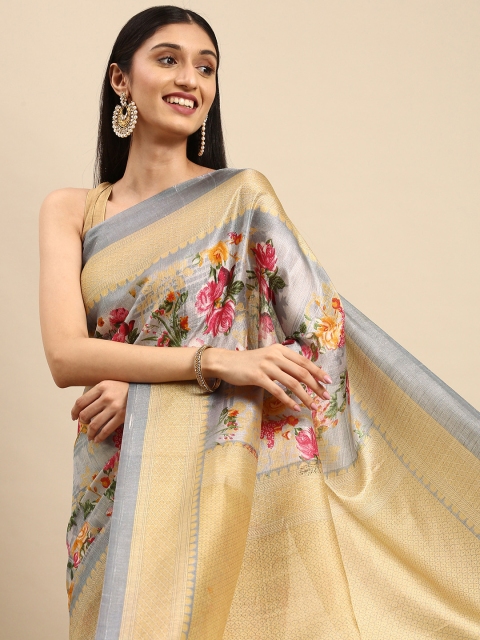 

Anouk Grey & Golden Floral Jute Silk Bhagalpuri Saree