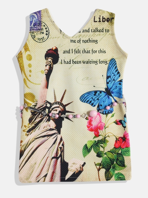 

kidoz Cream-Coloured & Blue A-Line Dress with Belt