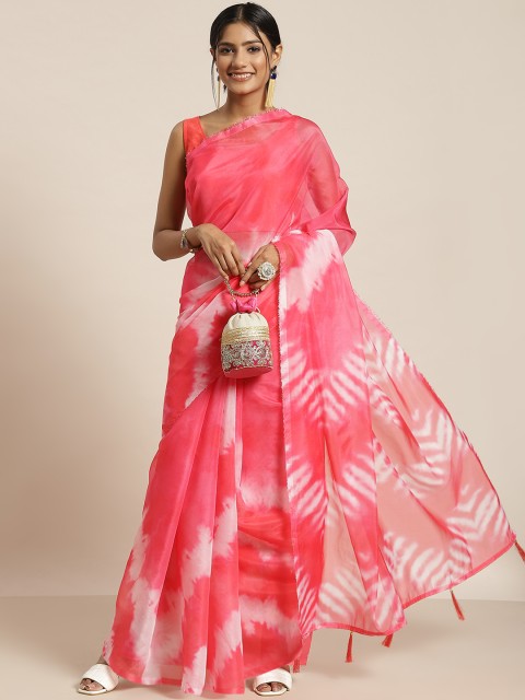 

Sangria Pink & Off White Tie and Dye Organza Saree