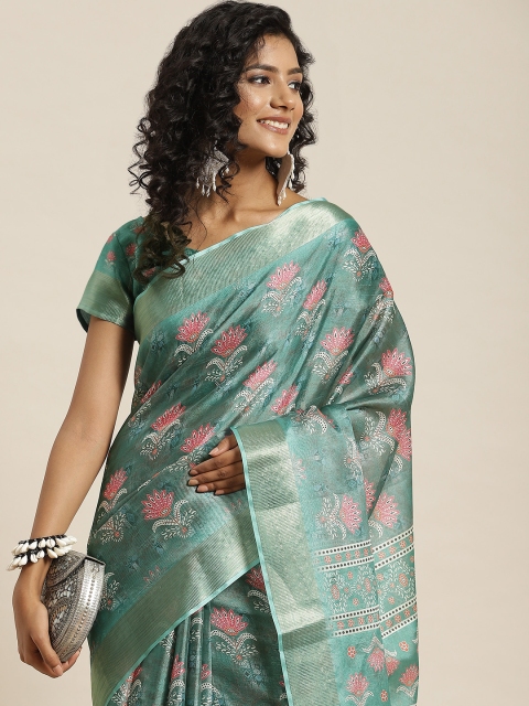 

Sangria Green & Pink Ethnic Motifs Silk Blend Saree