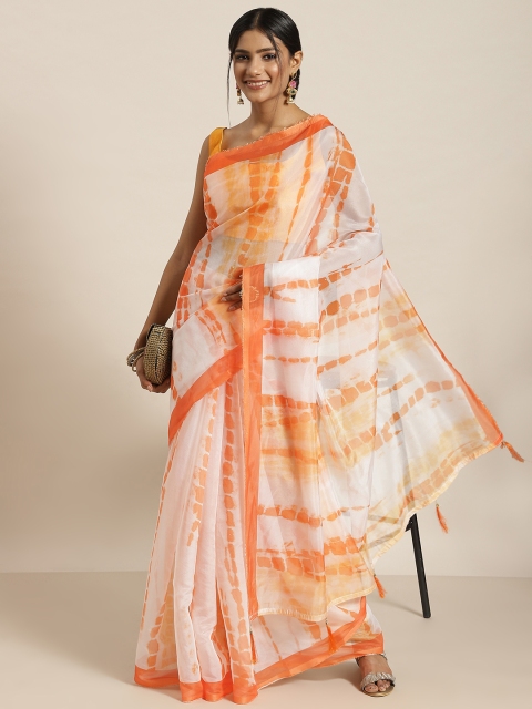 

Sangria Orange & Beige Tie and Dye Organza Saree