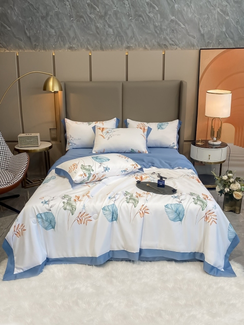 

JC Collection White & Blue Floral Printed Double Queen Bedding Set
