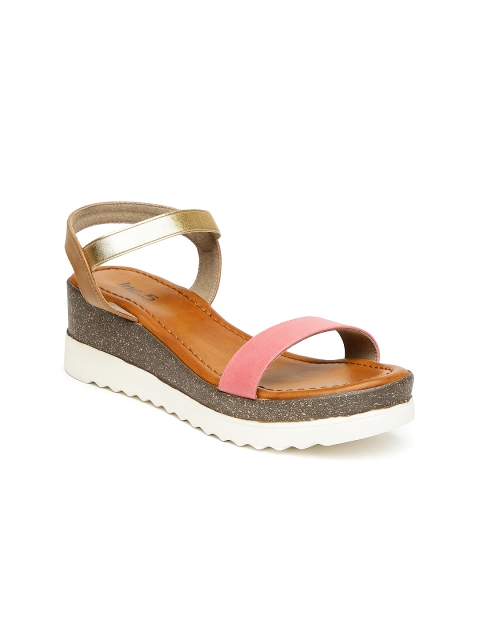 

Inc 5 Women Pink & Gold-Toned Colourblocked Wedges
