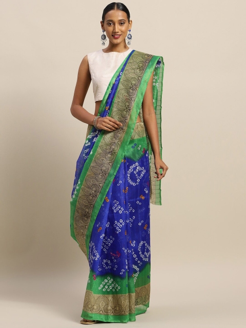 

SAADHVI Blue & Green Bandhani Art Silk Bandhani Saree