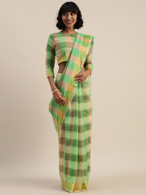 

SAADHVI Green Checked Pure Cotton Saree