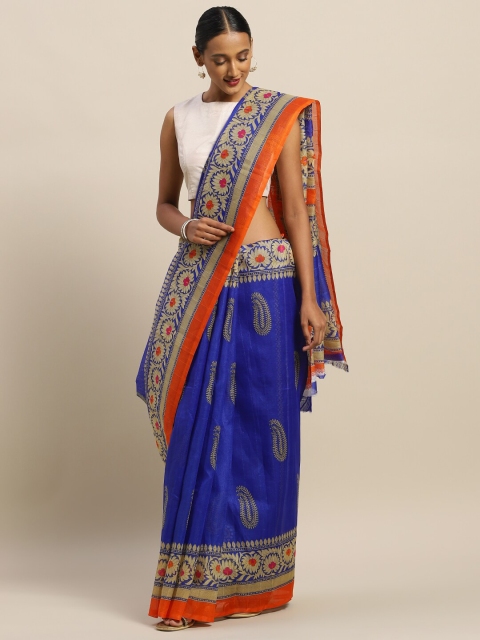 

SAADHVI Purple & Orange Paisley Art Silk Saree