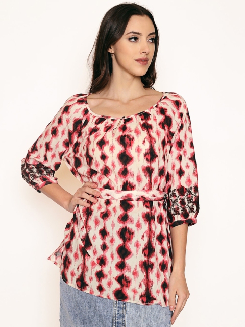 

250 DESIGNS Multicoloured Geometric Print Cinched Waist Top, Multi