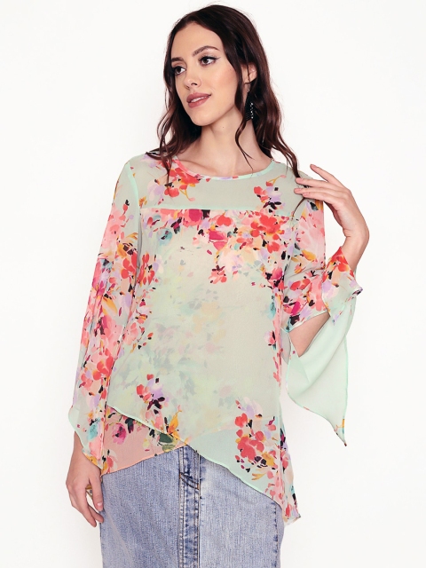250 DESIGNS Blue Floral Print Georgette Top