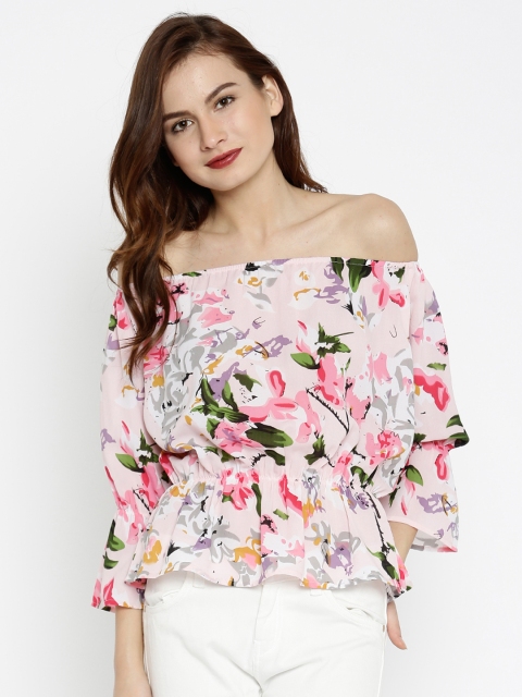 

SASSAFRAS Women Pink Printed Bardot Top