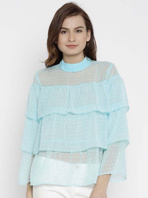 

SASSAFRAS Women Blue Self-design Tiered Top
