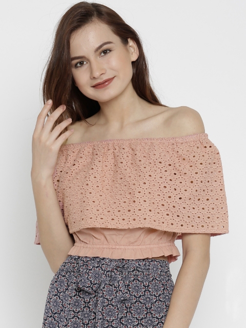 

SASSAFRAS Women Pink Self-design Bardot Top