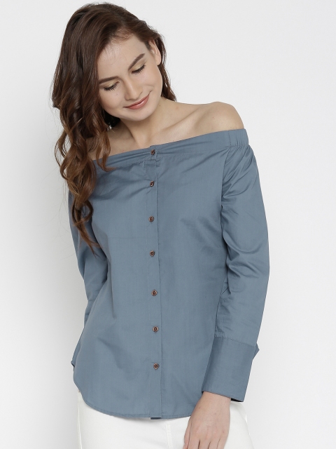 

SASSAFRAS Women Blue Bardot Top