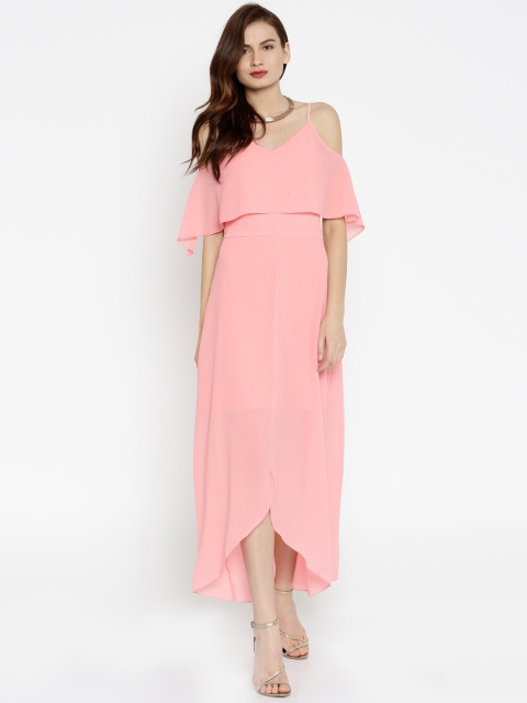 

SASSAFRAS Women Pink Solid Layered High-Low Maxi Dress