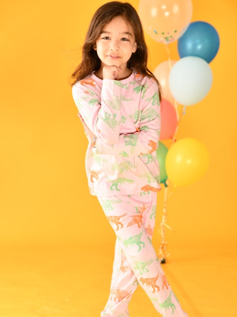 

Anthrilo Girls Pink & Green Printed Cotton Night Suit