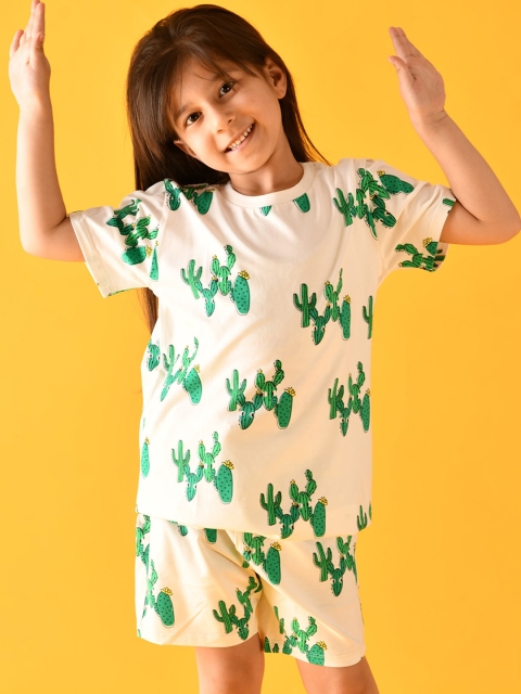 

Anthrilo Girls White & Green Printed Cotton Night suit
