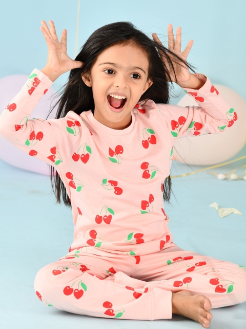 

Anthrilo Girls Pink & Red Printed Cotton Night suit