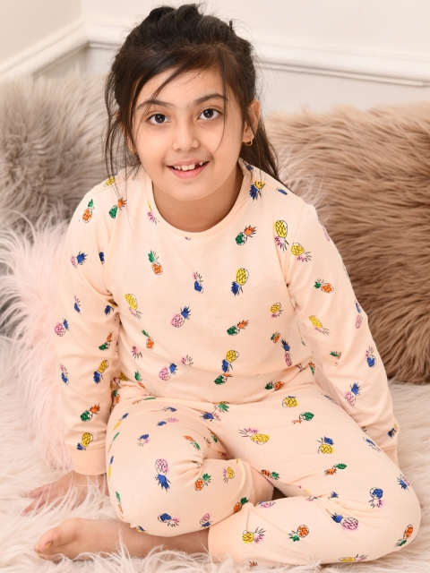 

Anthrilo Girls Peach-Coloured & Yellow Printed Pure Cotton Night suit
