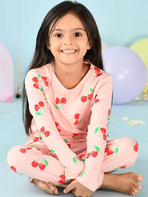 

Anthrilo Girls Pink & Green Printed Pure Cotton Night suit