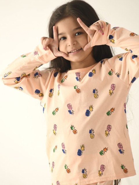 

Anthrilo Girls Peach-Coloured & Blue Printed Pure Cotton Night suit