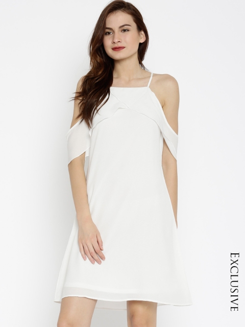 

SASSAFRAS Women White Solid Slip Dress