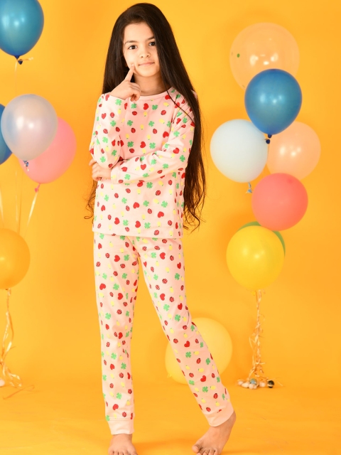 

Anthrilo Girls Pink & Green Printed Cotton Night Suit