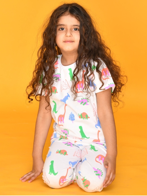 

Anthrilo Girls White & Pink Printed Pure Cotton Night suit