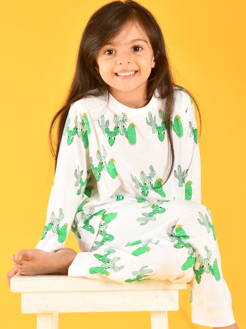 

Anthrilo Girls White & Green Printed Cotton Night suit