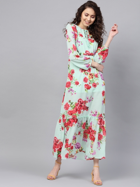 

SASSAFRAS Women Blue & Pink Printed Maxi Dress