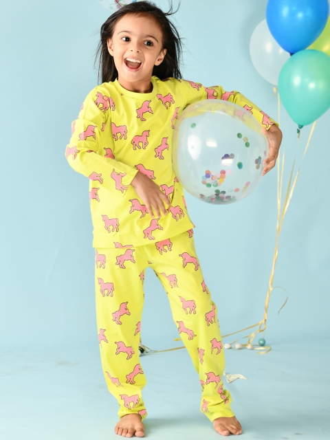 

Anthrilo Girls Lime Green & Pink Printed Pure Cotton Night suit